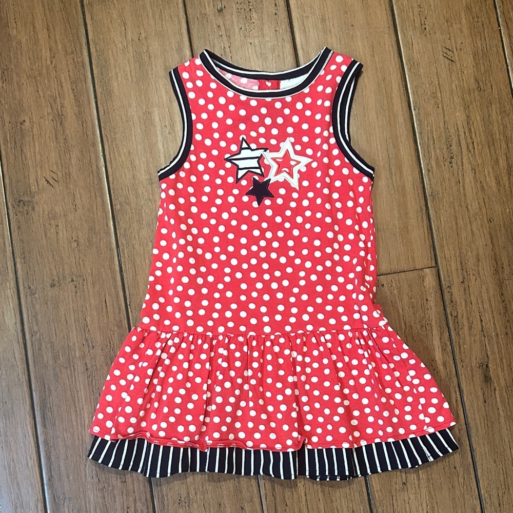Florence Eiseman Knit Girls Dress Size 4T Stripes Applique Stars EUC